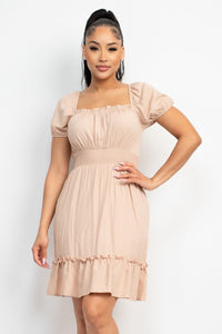 Smocking Waist Ruffle Trim Dress