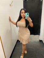 Smocking Waist Ruffle Trim Dress