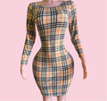 November Love Dress - Beige Plaid Dress
