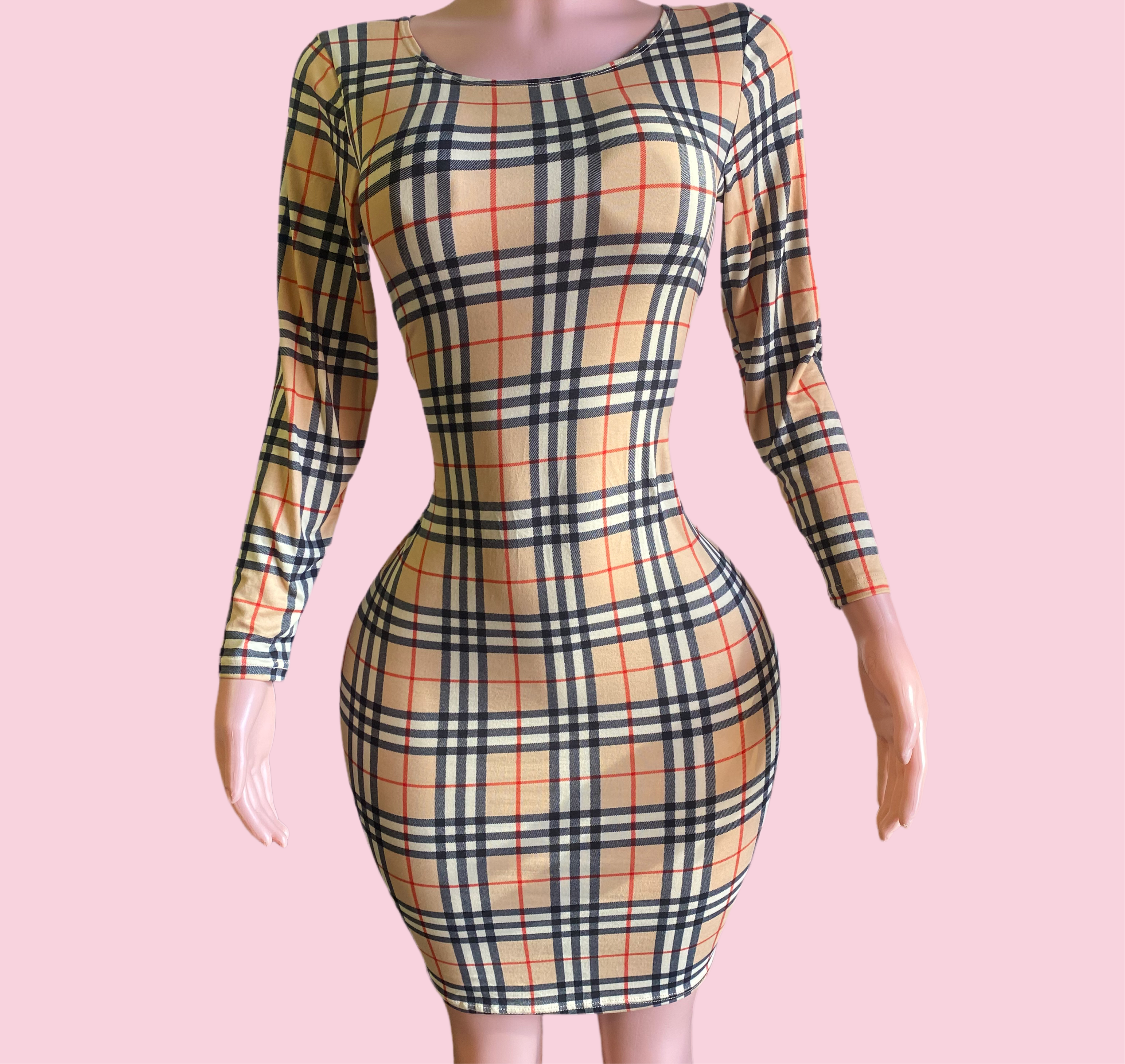 November Love Dress - Beige Plaid Dress