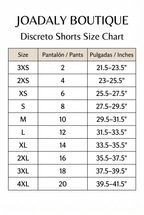 Full Discreto Shorts size chart from the description