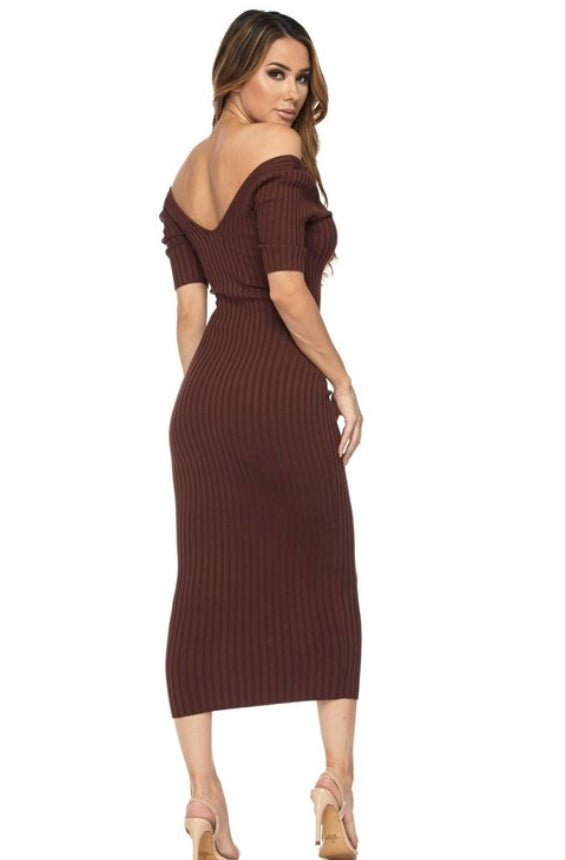 Brown ribbed Midi dress
