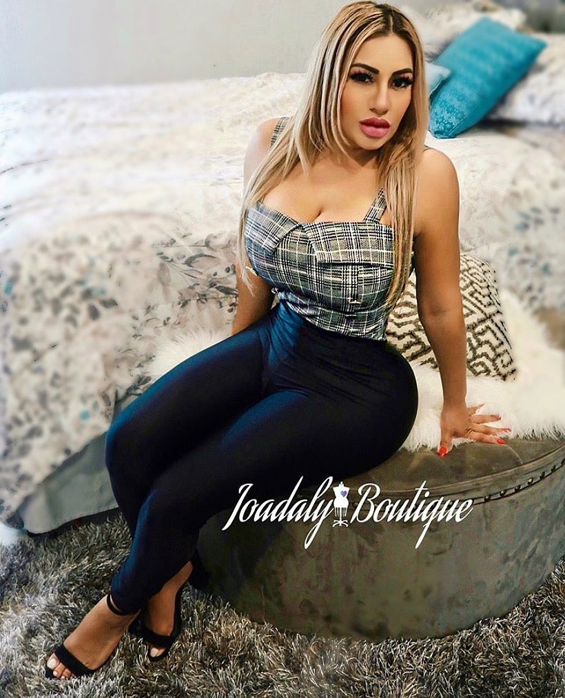 BLACK AND WHITE PLAID BODYSUIT
