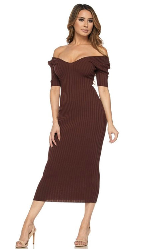 Brown ribbed Midi dress
