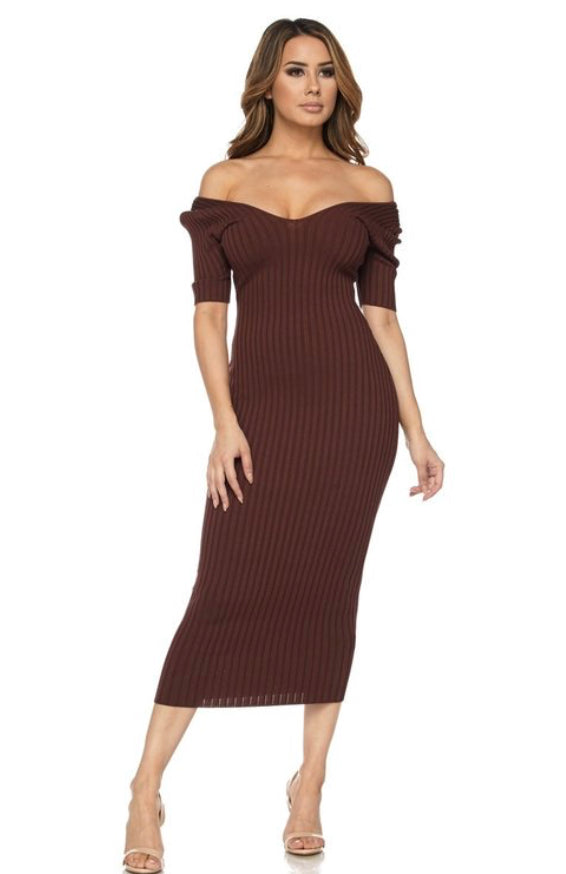 Brown ribbed Midi dress