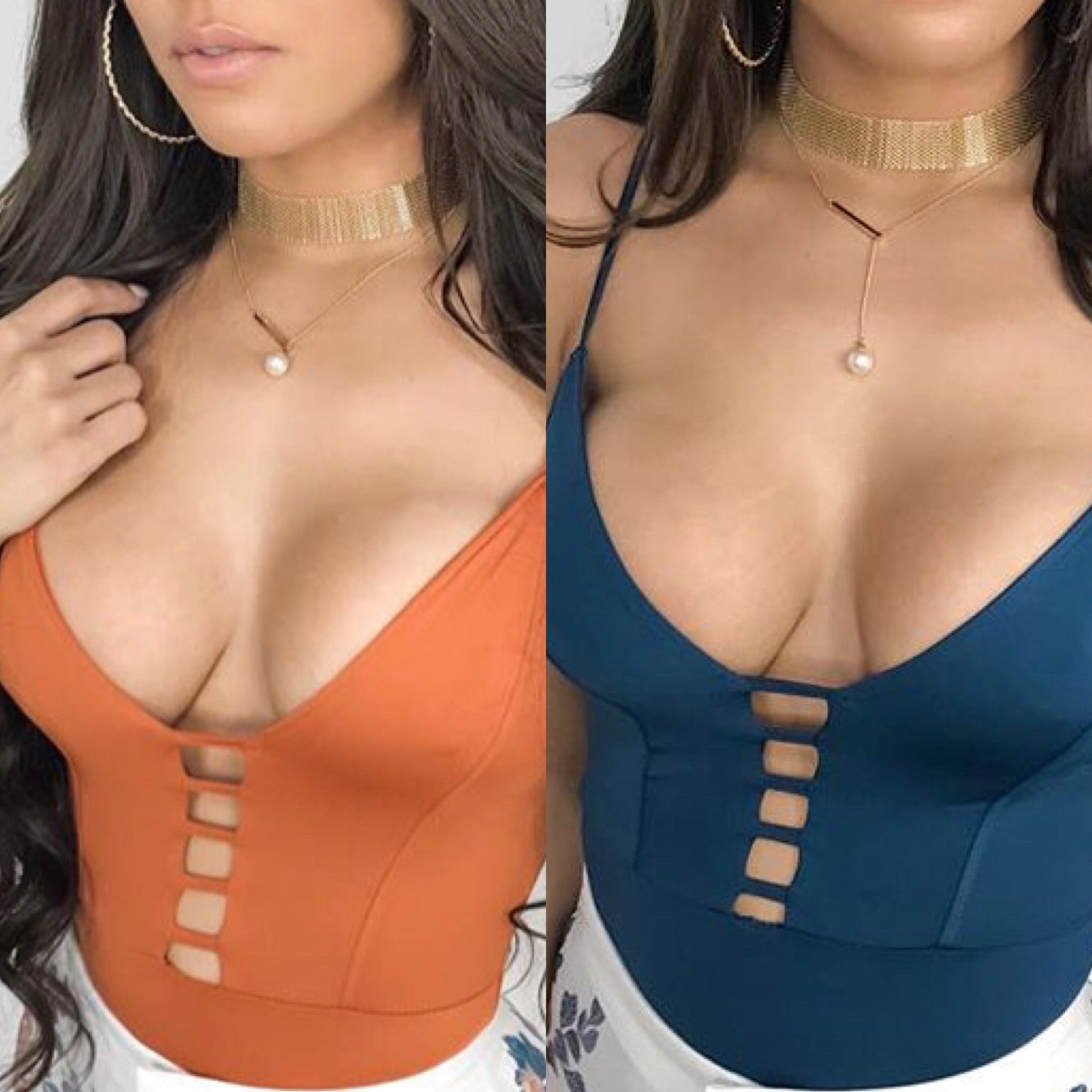 Bodysuit- Teal & Cognac