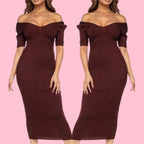 Brown ribbed Midi dress