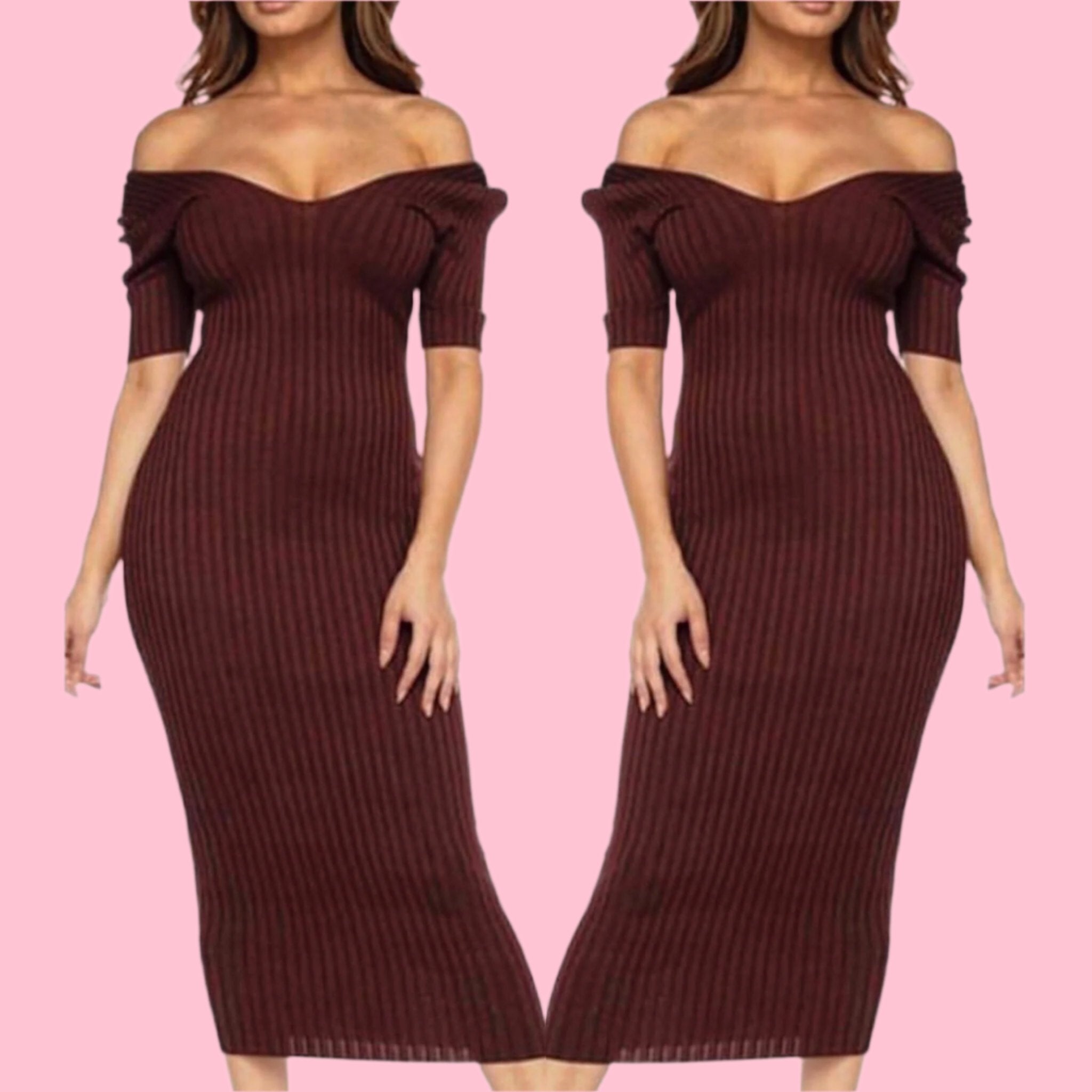 Brown ribbed Midi dress