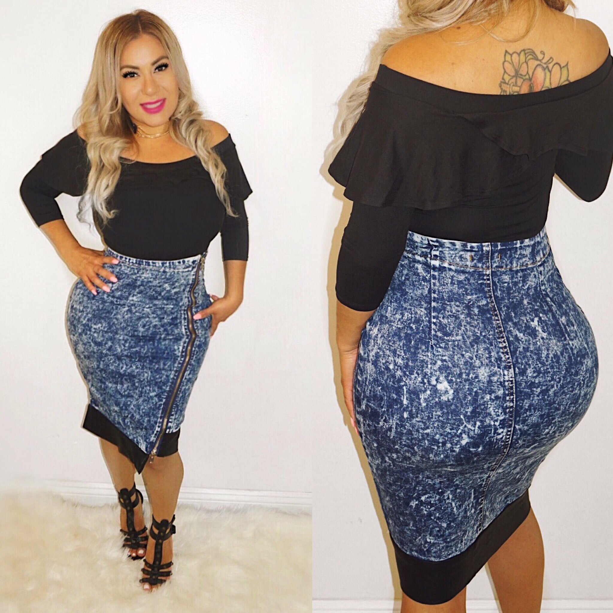 High Waist  Denim Pencil Skirt