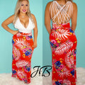 Red Floral long skirt