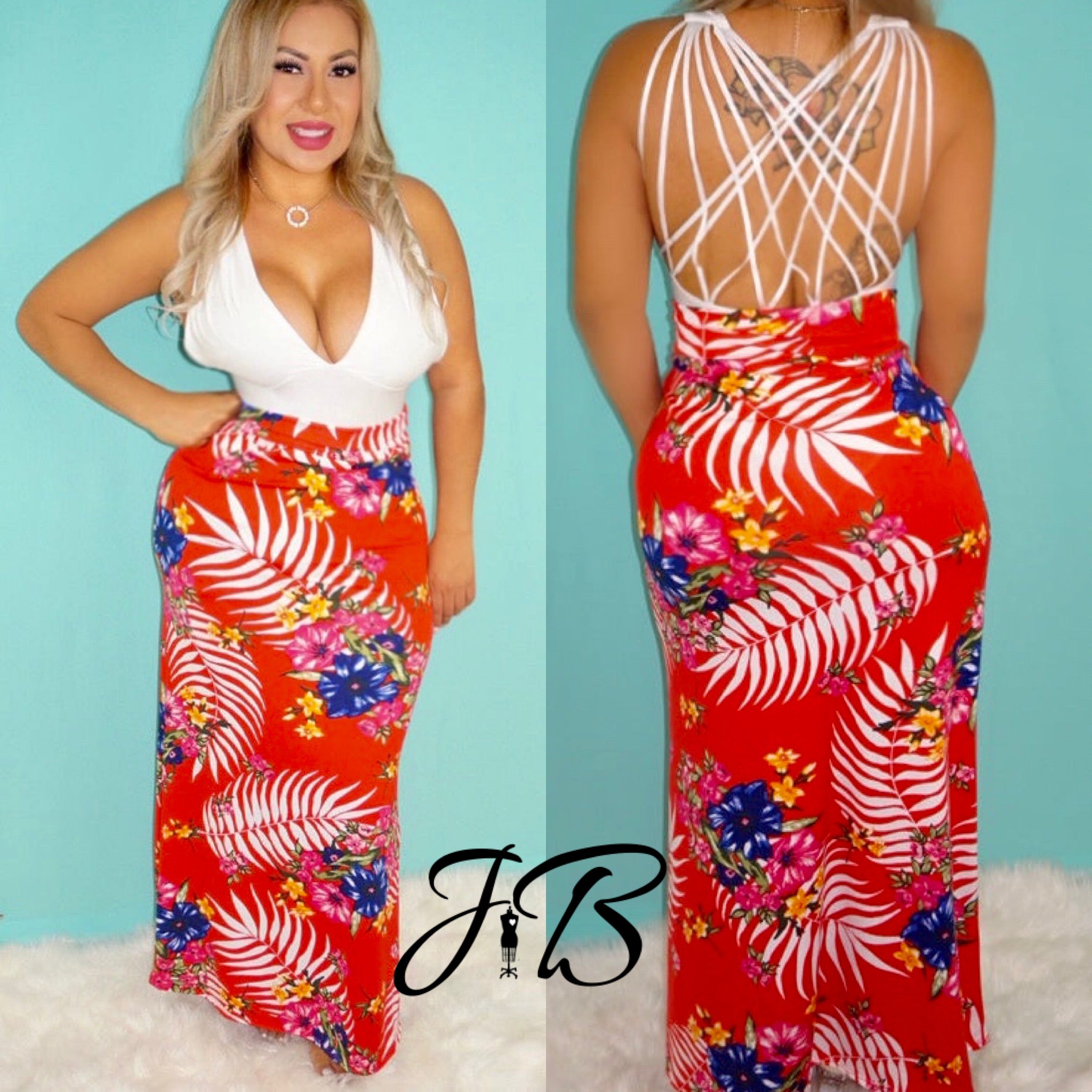 Red Floral long skirt
