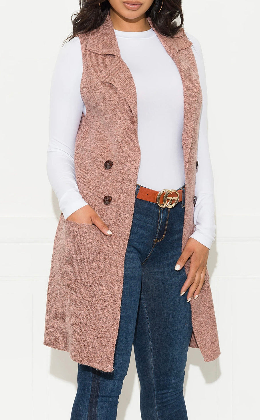 VEE SWEATER VEST - PINK
